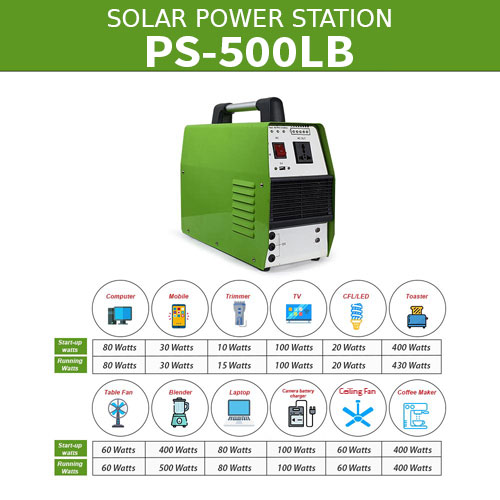500VA Solar Power Station, with In-built 704WH Lithium-Battery, Portable, Model: PS-500LB