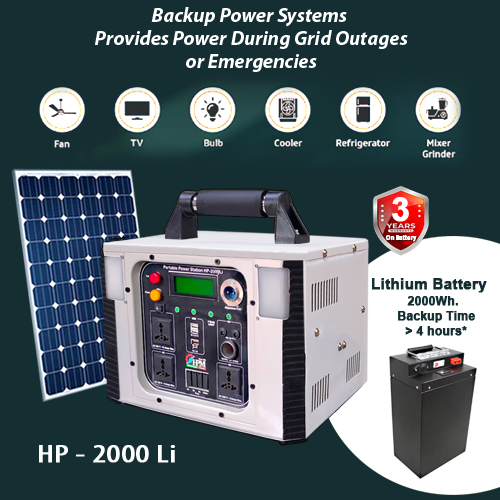 2KVA Solar Home Inverter with In-built Lithium Battery, Portable, Model: HP-2000 Li